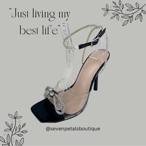 NARALA Silver Bow, Rhinestone Ankle Wrap Heels